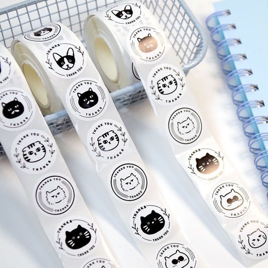 Black & White Cat Round Stickers