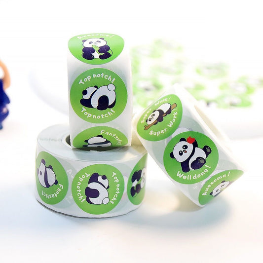 Green Panda Round Stickers