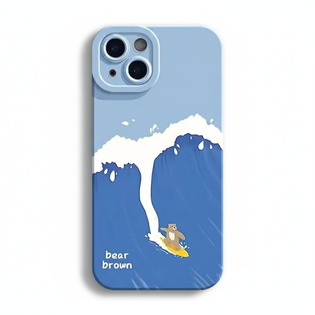 Surfing Brown Bear Soft Phone Case