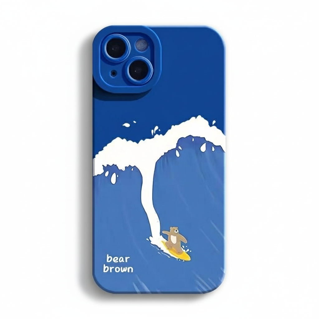 Surfing Brown Bear Soft Phone Case