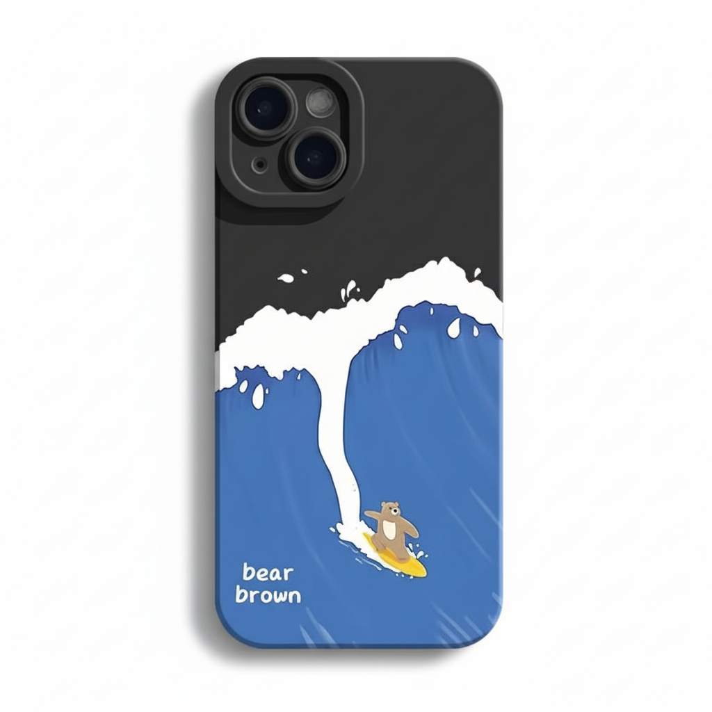 Surfing Brown Bear Soft Phone Case