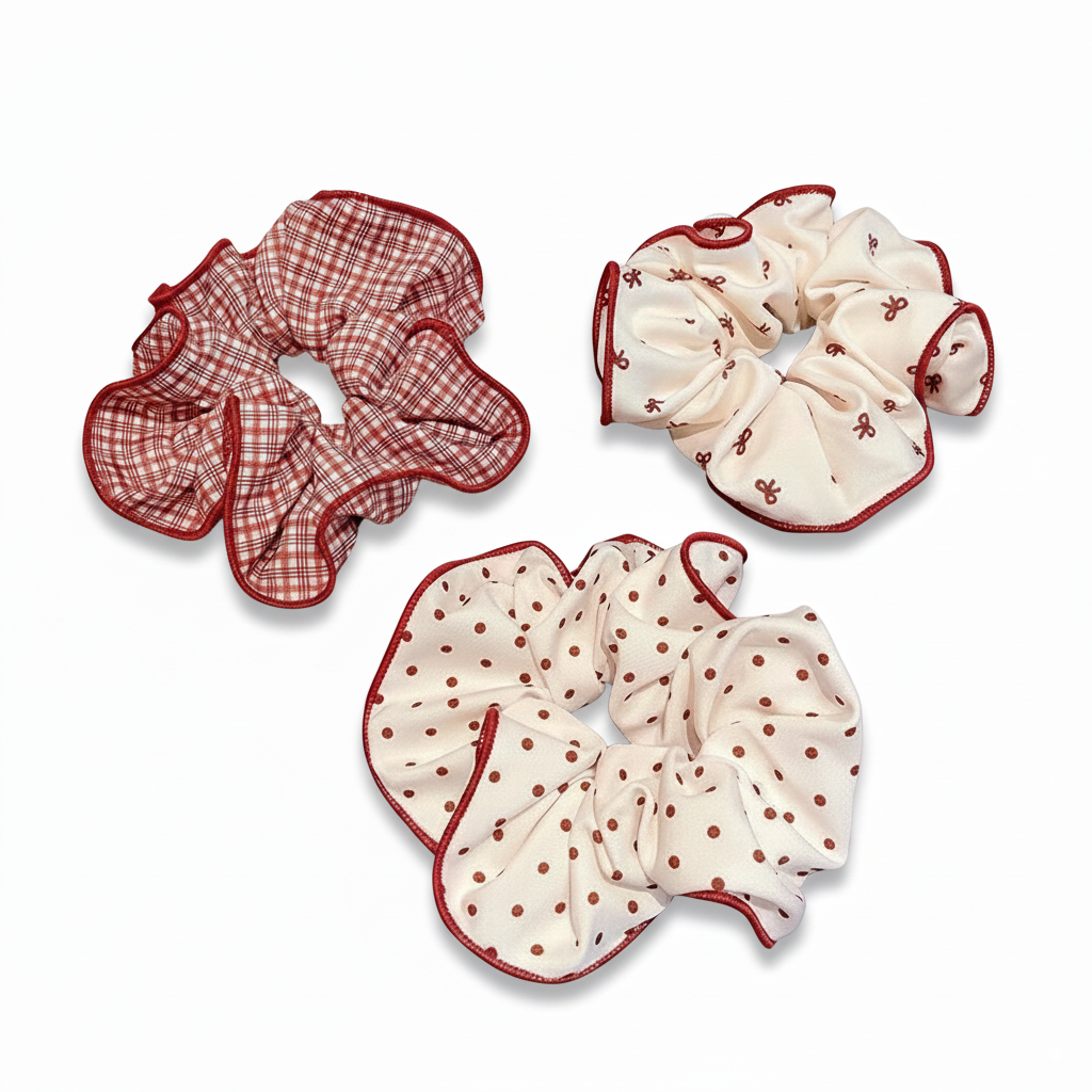 Red and White 3-in-1 Hair Ties Set (One of Each)