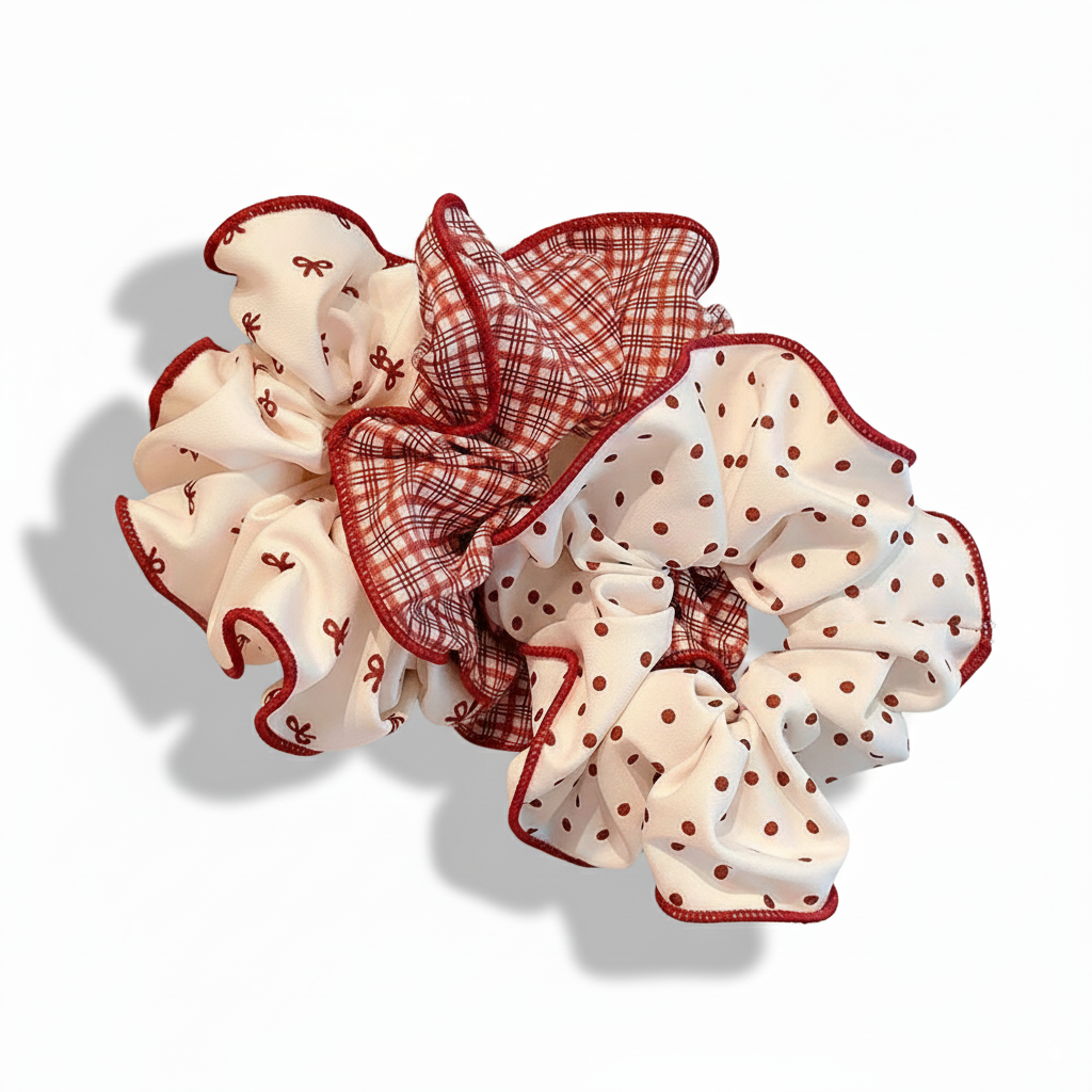 Red and White 3-in-1 Hair Ties Set (One of Each)