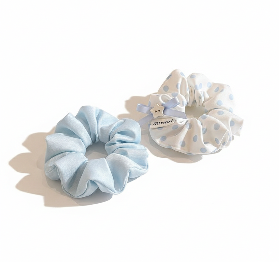 White and Blue 2-in-1 Hair Ties Set (One of Each)
