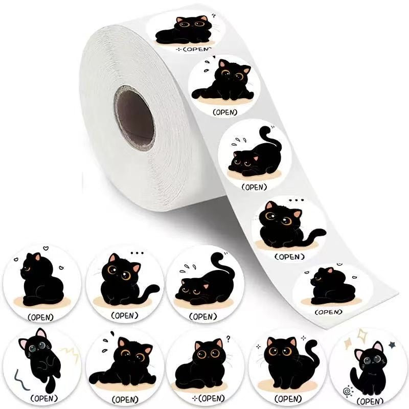 Black Cat Round Stickers