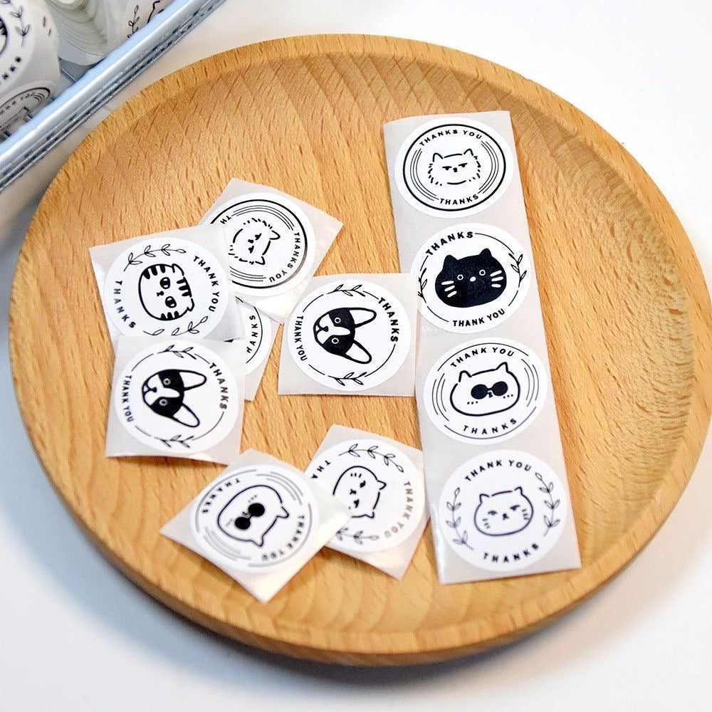 Black & White Cat Round Stickers