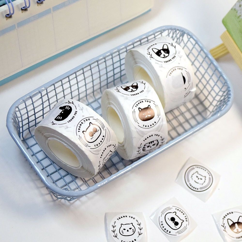 Black & White Cat Round Stickers