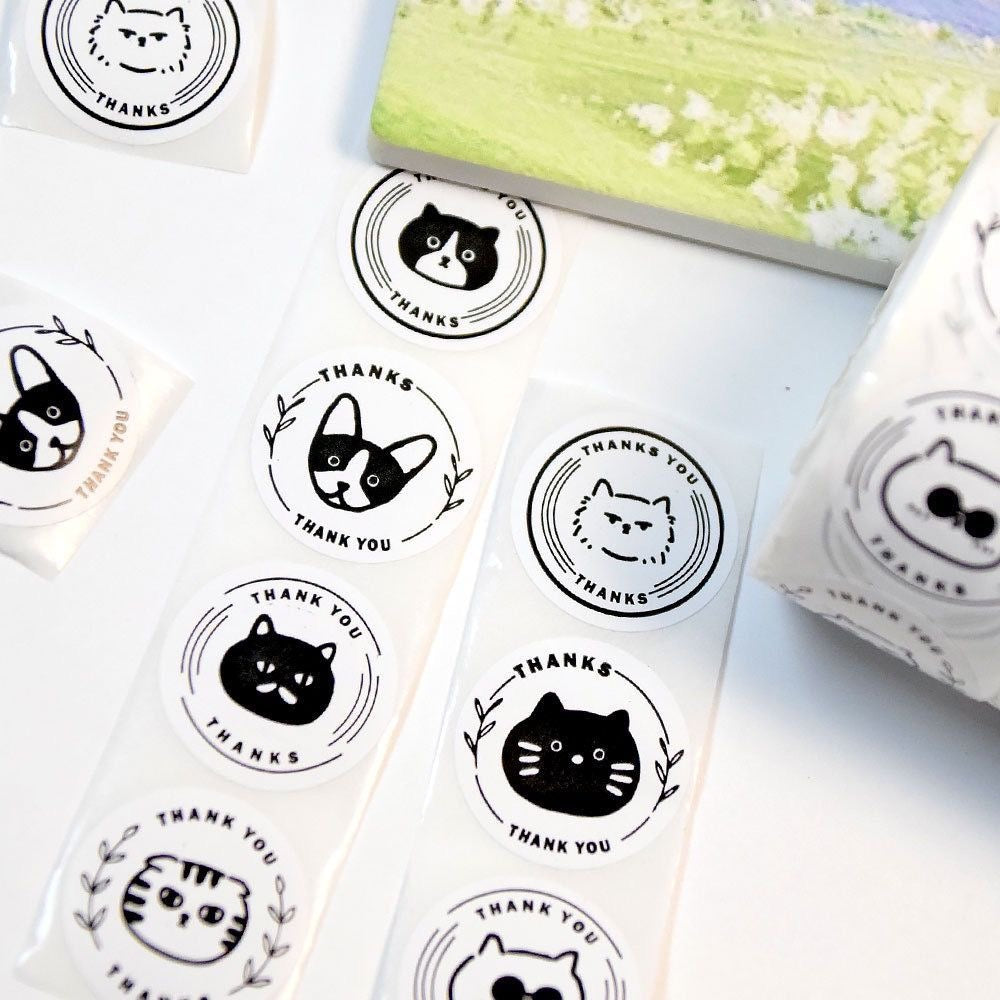 Black & White Cat Round Stickers