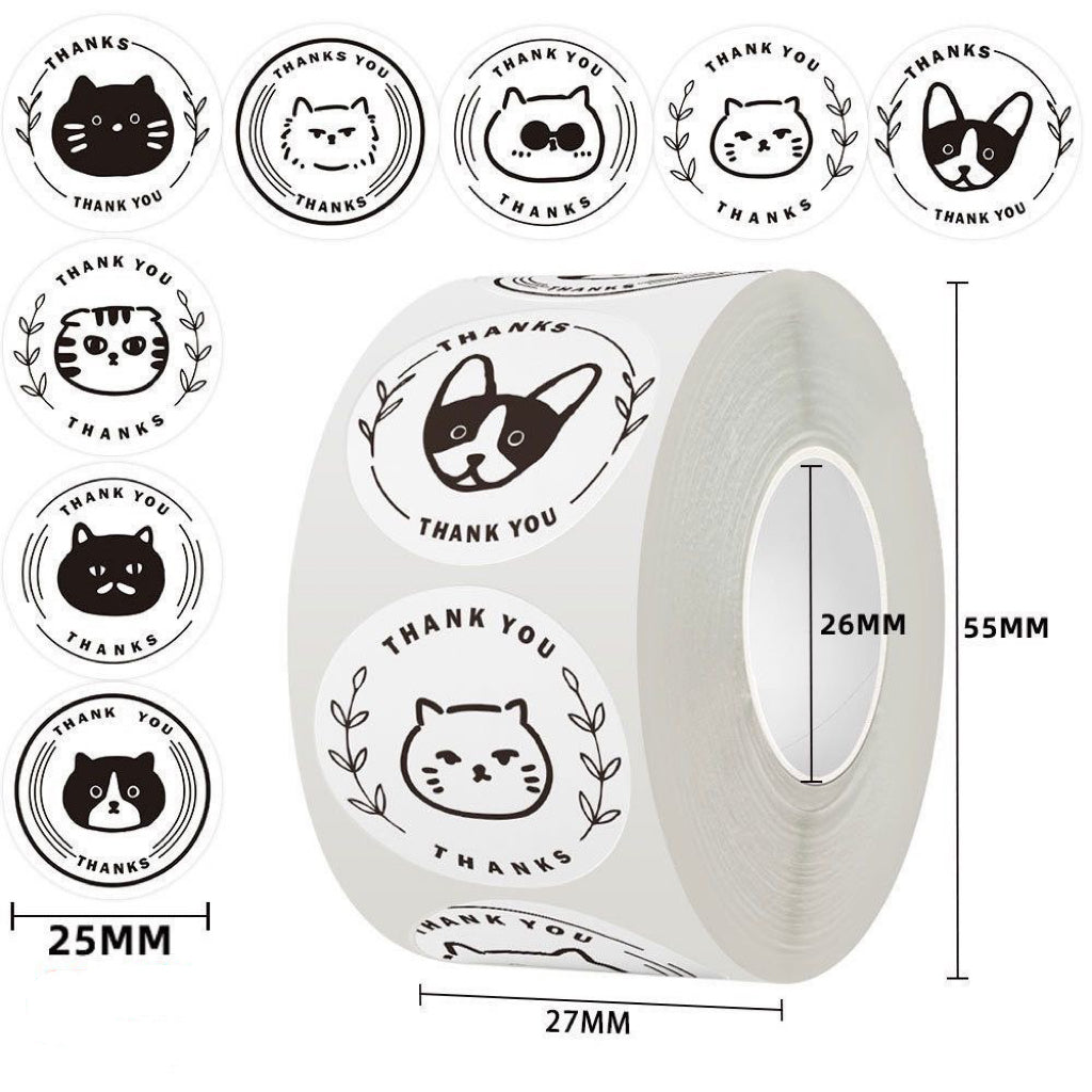 Black & White Cat Round Stickers