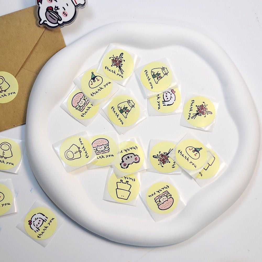 Doodle Thank You Round Stickers