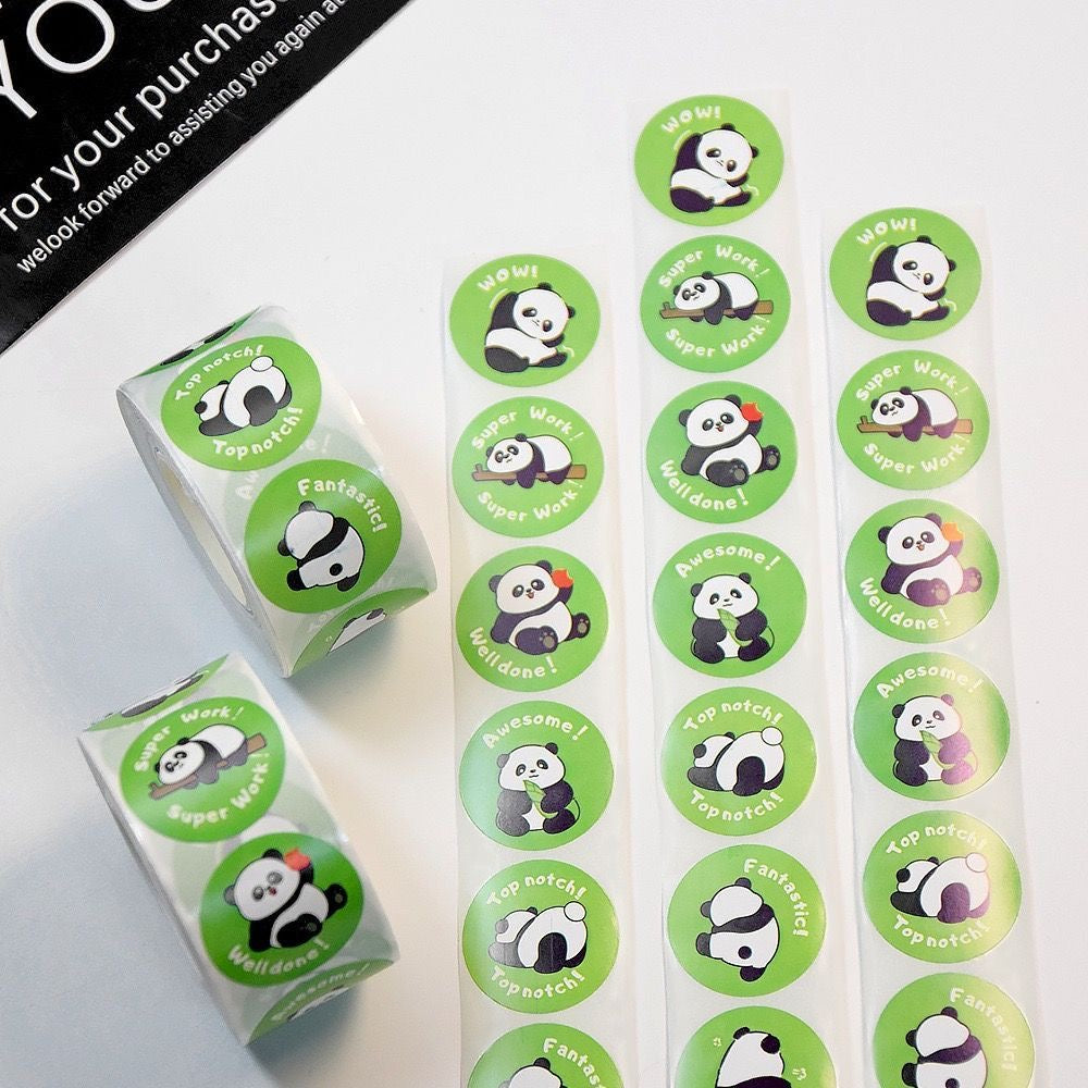 Green Panda Round Stickers