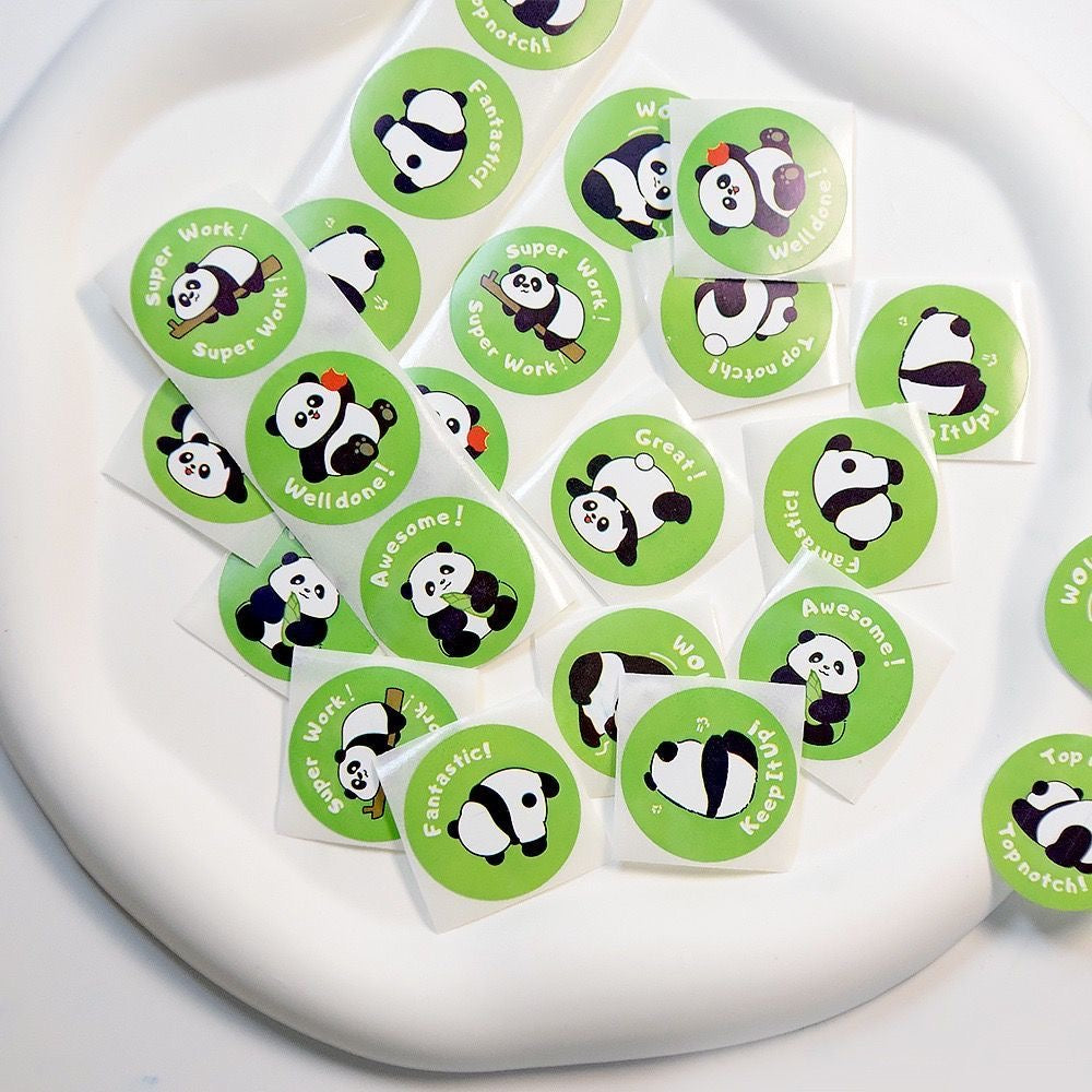 Green Panda Round Stickers