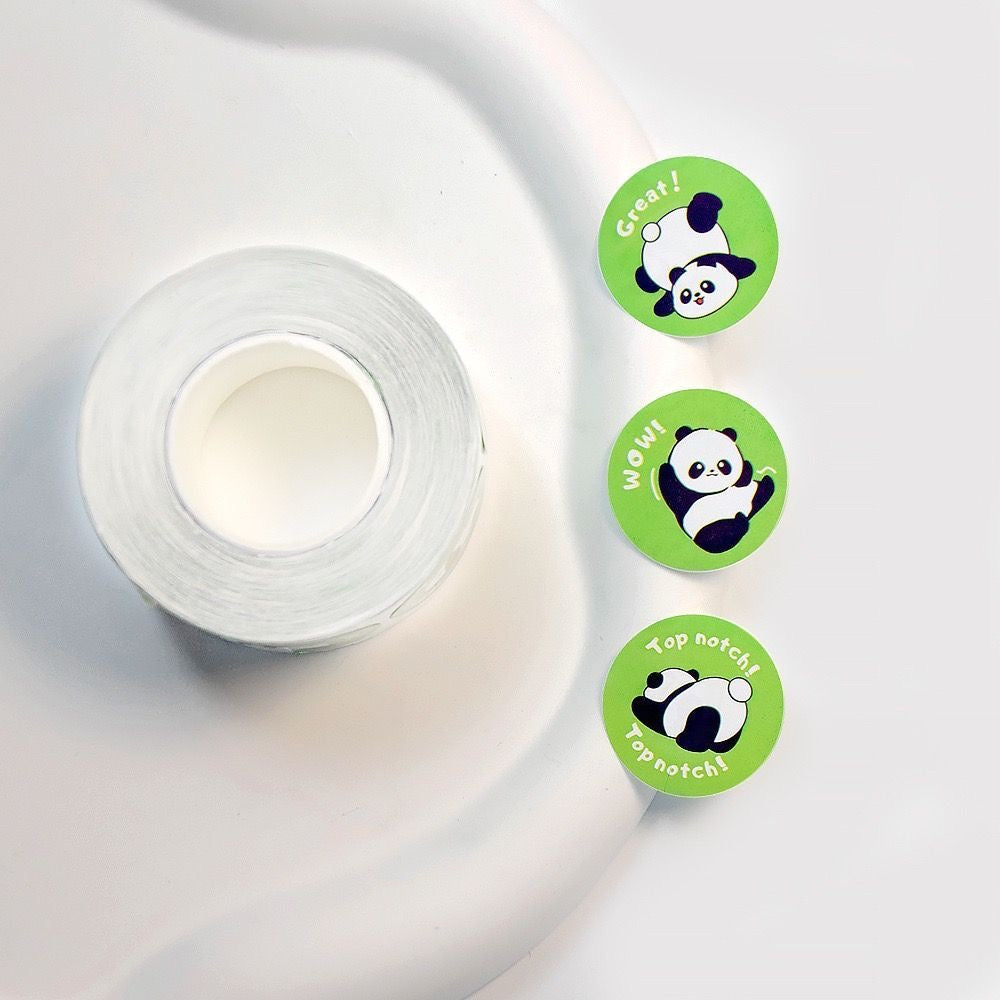 Green Panda Round Stickers