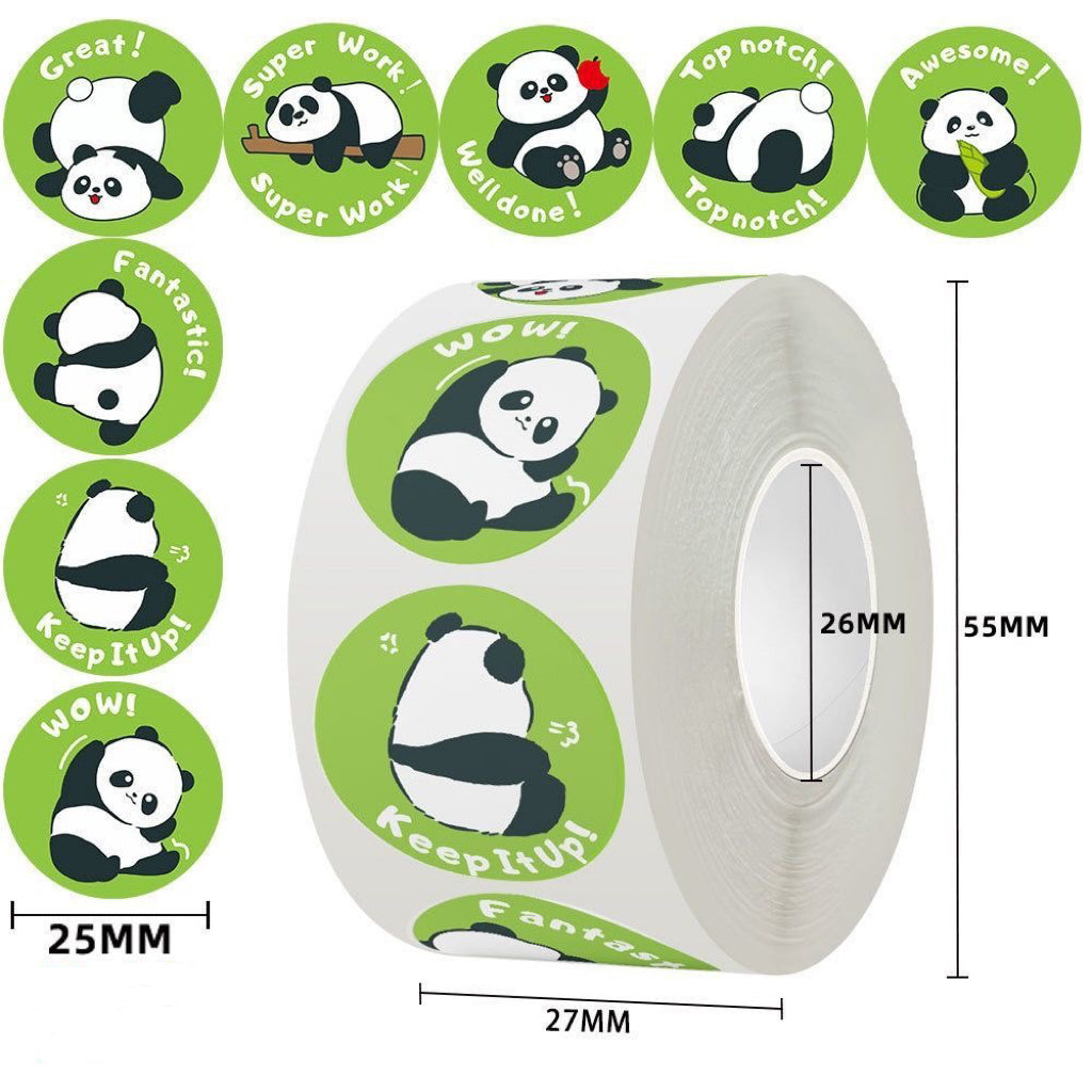 Green Panda Round Stickers